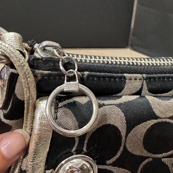 Coach Poppy Signature Pleated Crossbody Bag in Black/Grey Metallic Silver - Picture 7 of 11